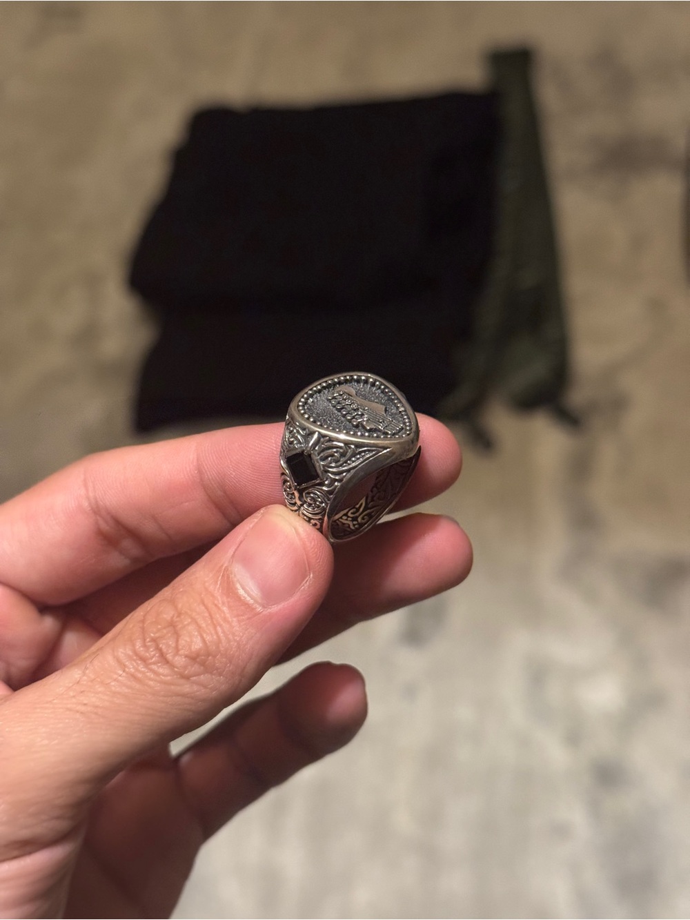 Clocks & Colours x Fender Sterling Silver-Tone Men's Signet Ring - Black Accent